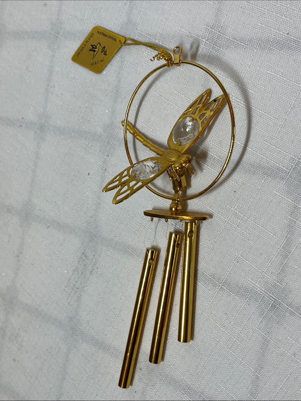 Dragonfly chime ornament with Austrian crystal
24 karat gold plated
From KG&C